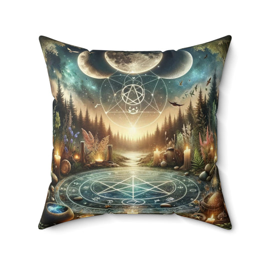 Triple Moon Magic Pentagram Faux Suede Square Pillow