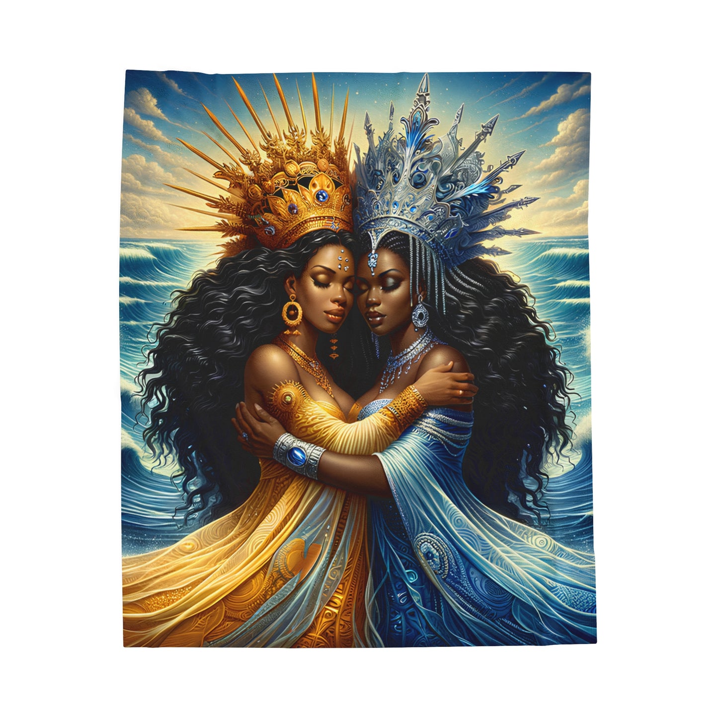 Blanket - Dos Aguas Yemaya Oshun | Spiritual Gift | Regla De Ocha | Santeria | Orisha Gifts | Yoruba Art | Velveteen Plush Blanket