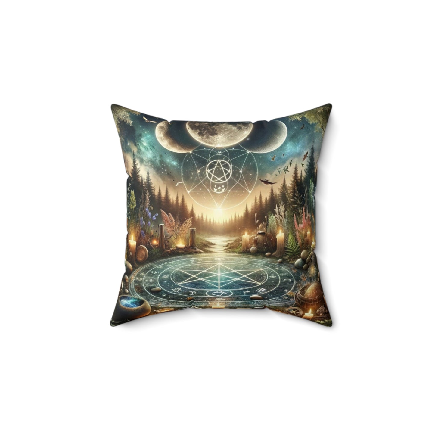 Triple Moon Magic Pentagram Faux Suede Square Pillow