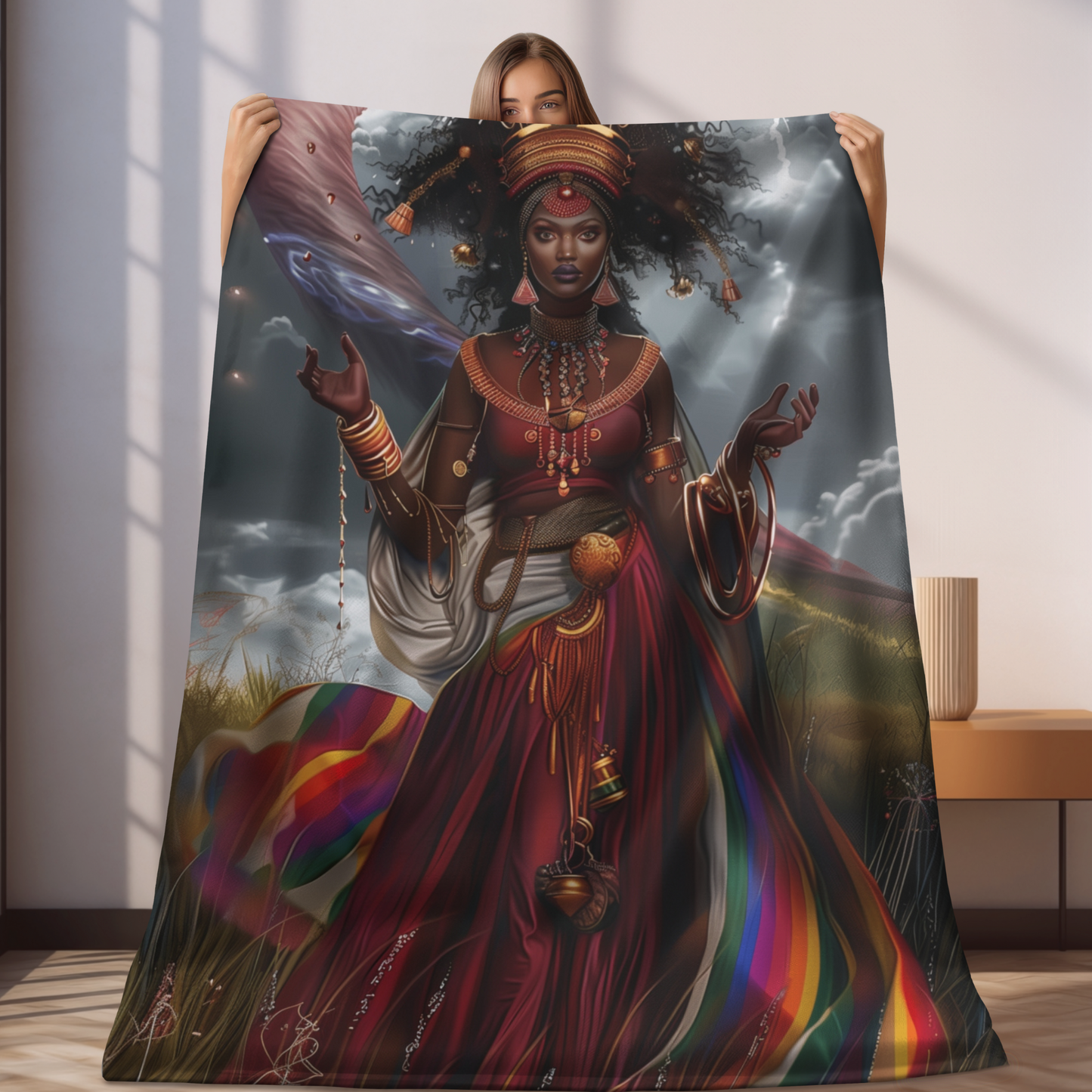 Blanket - Oya | Spiritual Gifts For Women | Regla De Ocha | Santeria | Orisha Gifts | Yoruba Art | African Deity | Velveteen Plush Blanket